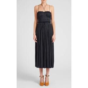 Women's Ulla Johnson Naveah Pleated Halter Midi Dress Navy Blue Sz 4